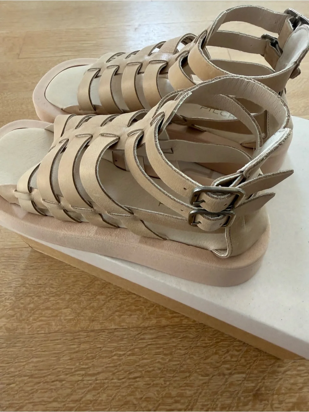 Pilcro Anthropologie Beige Strappy Gladiator Platform Sandals NWT